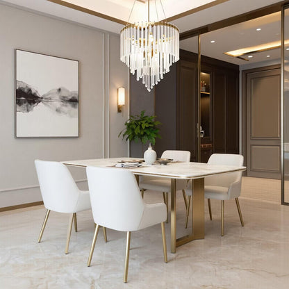 63"-79"Luxury Rectangular Dining Table, White Marble Top with Sleek Gold Metal Legs
