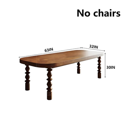 62"-78"Vintage Solid Wood Dining Table, Oval Farmhouse Table with Turned Legs for 6-8