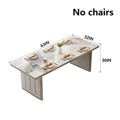 62"-78"Elegant White Marble Dining Table with Gold Trim, Sturdy Base for Dining Room