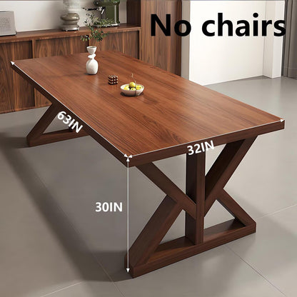63"Rustic Solid Wood Dining Table, Rectangular Top with Cross Base for 4-6 People