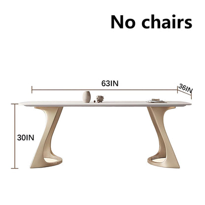 63"-79"Modern Cream Dining Table, White Sintered Stone Top with Sculptural Beige Legs