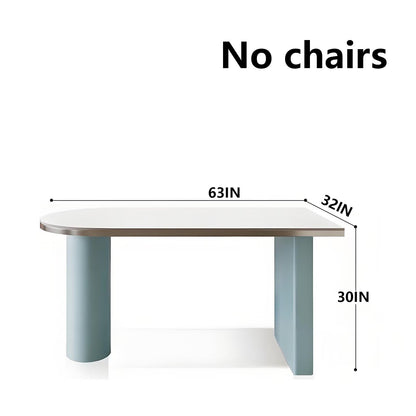 63"Modern Oval Dining Table, Colorful Block Base with White Top