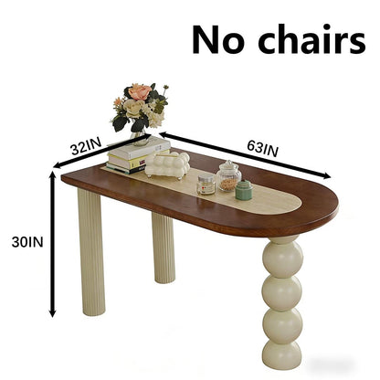 63"-79"Cream Style Oval Dining Table, Retro Design with White Beaded Base