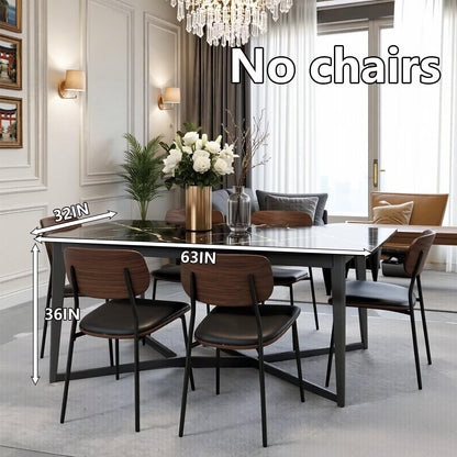 63"-79"Luxury Black Marble Dining Table, Sleek Metal Base for Contemporary Dining Room