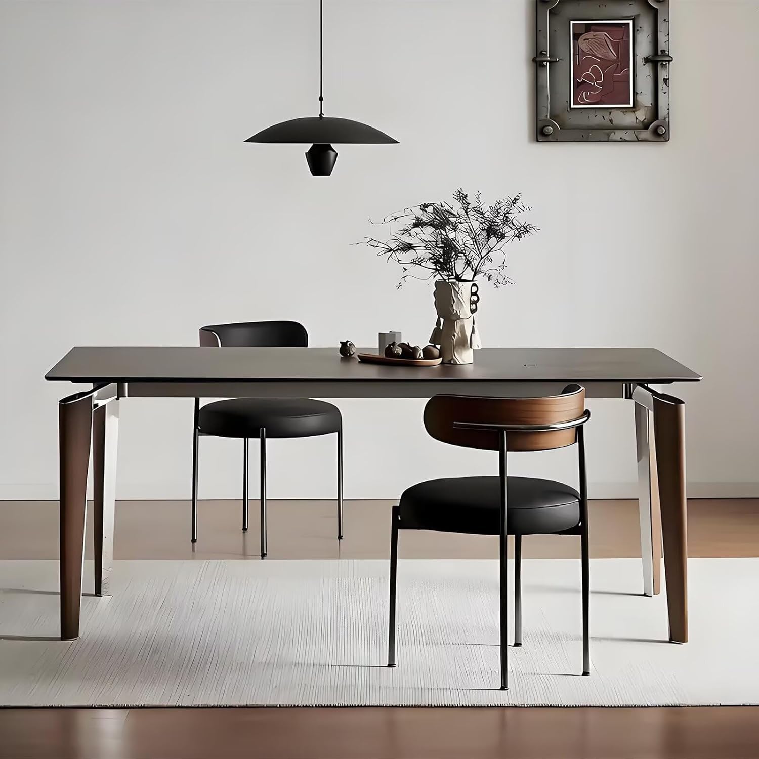 63"-79"Luxury Minimalist Dining Table, Rectangular Matte Finish Table with Unique Tapered Legs for Home