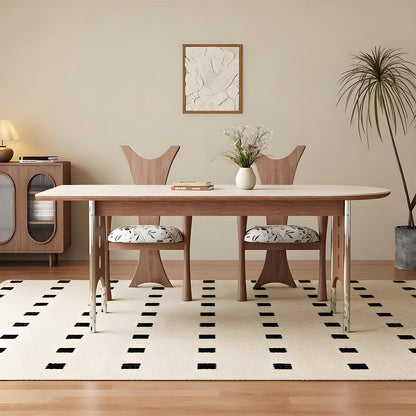 63"-71"Modern Farmhouse Dining Table, Oval White Top with Natural Wood Base for Kitchen