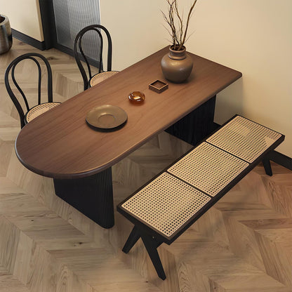 63"-79"Vintage Style Oval Wooden Dining Table, Mid-Century Walnut Kitchen Table for Dining & Living Room Use