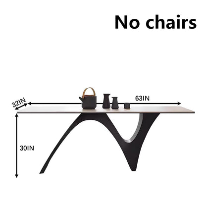 63"-79"Luxury Dining Table, White Marble Top with Sculptural Black Metal Base