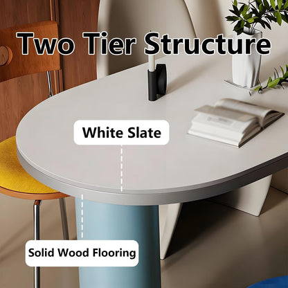 63"Colorful Mid-Century Dining Table, Oval White Top with Unique Blue Base for 2-4 People