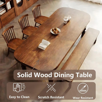 62"-78"Vintage Solid Wood Dining Table, Oval Farmhouse Table with Turned Legs for 6-8