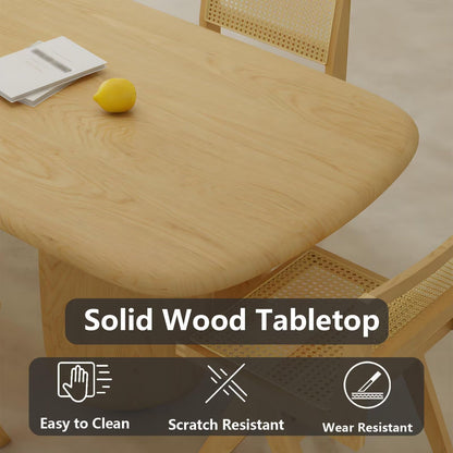 62"-78"Natural Wood Oval Dining Table, Cream Style with Sturdy Base for Dining Room