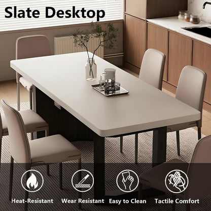 62"-78"Modern Minimalist Sintered Stone Dining Table with Black Metal Base for Kitchen