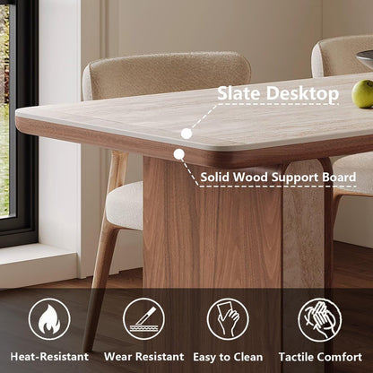 62"-70"Modern Walnut & Stone Top Dining Table, Rectangular Table for 6, Home & Kitchen