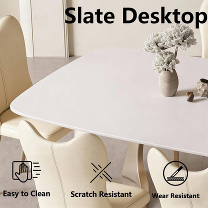 63"-79"Modern Cream Dining Table, White Sintered Stone Top with Sculptural Beige Legs