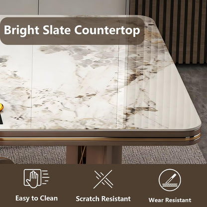 62"-78"Luxury Sintered Stone Dining Table with 8 PU Leather Chairs