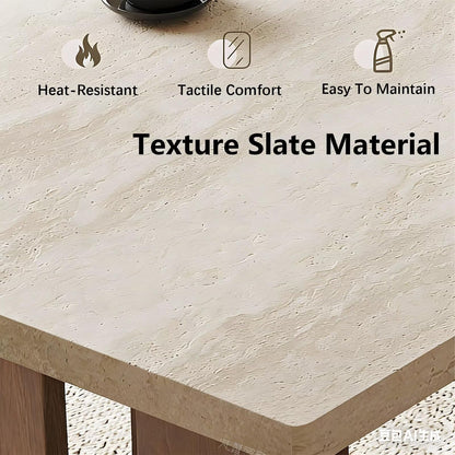 63"-79"Natural Stone Top Dining Table with Walnut Frame