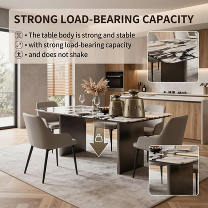 63"-79"Modern Rectangular Dining Table, Black and White Marble Top with Matte Black Legs
