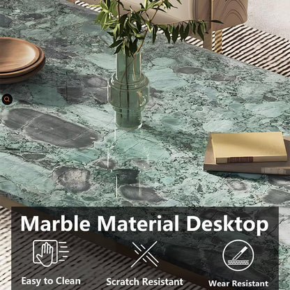 63"-79"Modern Green Marble Dining Table with Gold Frame for Contemporary Dining Room