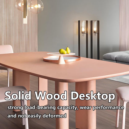 63"-79"Pink Wood Dining Table with Chunky Legs, Modern Rectangular Kitchen Table