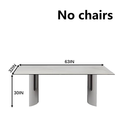 63"-79"Luxury Modern Dining Table, Rectangular Marble Top with Polished Chrome Metal Legs