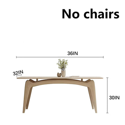 63"-71"Modern Cream Dining Table, Rectangular White Top with Natural Wood Legs for 4-6 People