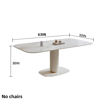 63"-71"Modern Cream Dining Table, White Marble Sintered Stone Top with Single Pedestal Base