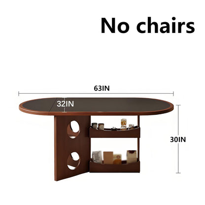 63"-71"Mid-Century Style Oval Dining Table with Side Storage, Wooden Kitchen Desk for Home & Living Room