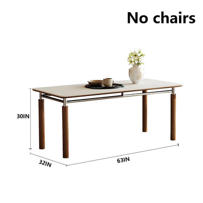63"-79"Mid-Century Dining Table, White Top with Wood & Chrome Metal Legs for 4-6