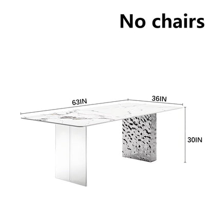 63"-71"Luxury Rectangular Dining Table, Glossy White Marble Top with Clear Acrylic & Silver Base for 6