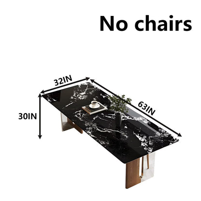 63"-79"Luxury Contemporary Dining Table, Black Marble Top Kitchen Table with Walnut & Chrome Base