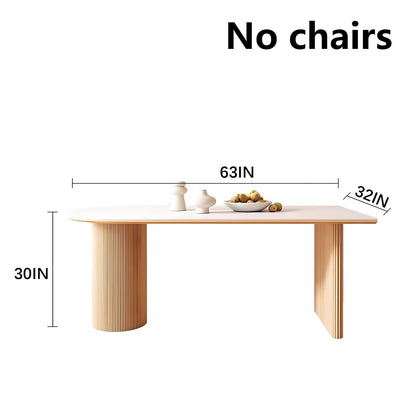 63"-71"Japandi Style Dining Table, White Sintered Stone Top with Fluted Wood Base for 4-6
