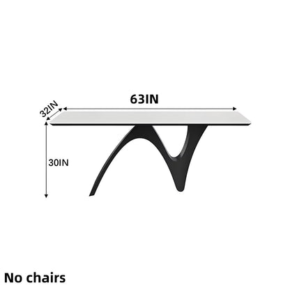 63"-79"Elegant Minimalist Dining Table, White Top with Abstract Curved Black Legs for 4-6