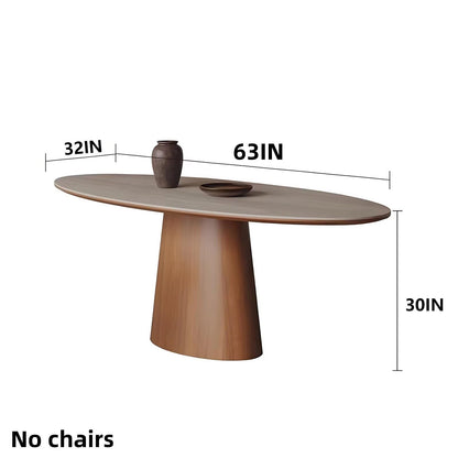 63"-79"Modern Dining Table, Oval Stone Top with Solid Wood Cone Base