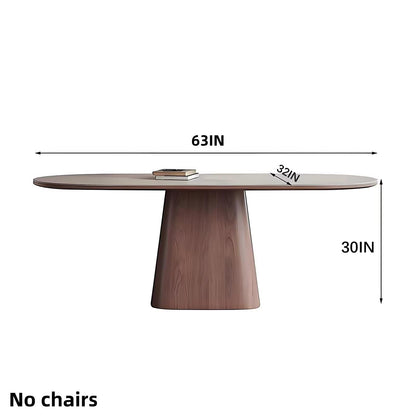63"-79"Mid-Century Oval Dining Table, White Sintered Stone Top with Walnut Pedestal Base