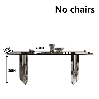 63"-79"Elegant Modern Dining Table, Rectangular Marble Top with Shiny Chrome Pedestal for Home