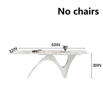 63"-79"Contemporary Minimalist Dining Table, Glossy White Top with Abstract Curved Legs