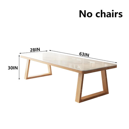 62"-78"Scandinavian Dining Table, Large White Marble Top with Natural Wood Legs