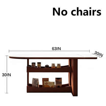 63"-71"Mid-Century Modern Oval Dining Table with Side Storage, Wooden Kitchen Table for 4 People