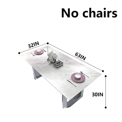 63"-79"Luxury Rectangular Marble Dining Table, Contemporary White Kitchen Table with Sleek Stainless Steel Base