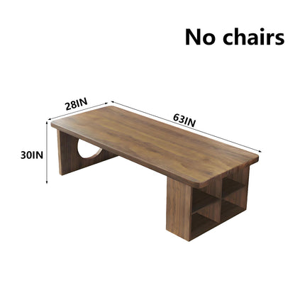 62"-78"Vintage Solid Wood Table with Built-in Shelves for Tea Room & Kitchen