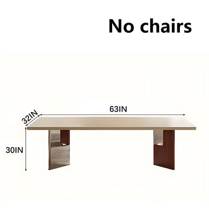 63"-79"Neutral Tone Dining Table, Beige Top with Geometric Wood & Metal Base
