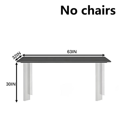 63"-79"Modern Minimalist Dining Table, Black Rectangular Top with Clear Acrylic Legs for 4-6 People