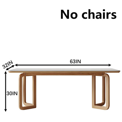 63"-79"Modern Rectangular Dining Table with White Sintered Stone Top & Natural Wood Legs, Seats 4-6