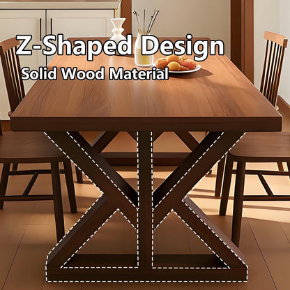 63"Rustic Solid Wood Dining Table, Rectangular Top with Cross Base for 4-6 People
