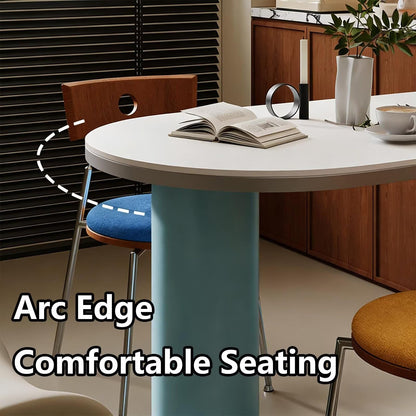 63"Colorful Mid-Century Dining Table, Oval White Top with Unique Blue Base for 2-4 People