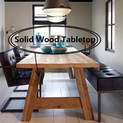 62"-78"Rustic Natural Wood Dining Table, Heavy Duty Rectangular Table
