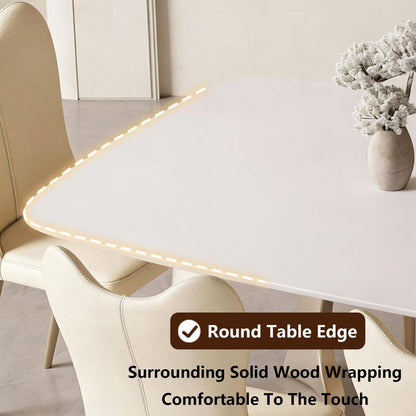 63"-79"Modern Cream Dining Table, White Sintered Stone Top with Sculptural Beige Legs