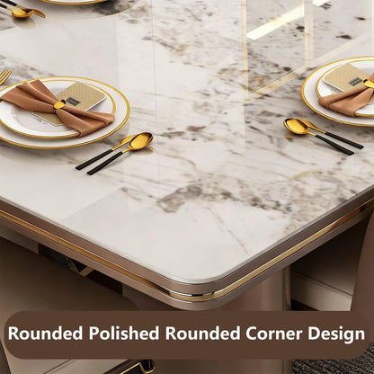62"-78"Luxury Sintered Stone Dining Table with 8 PU Leather Chairs