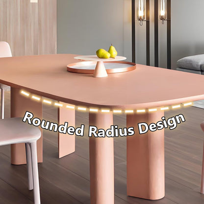 63"-79"Pink Wood Dining Table with Chunky Legs, Modern Rectangular Kitchen Table
