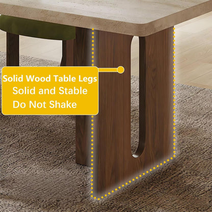 63"-79"Natural Stone Top Dining Table with Walnut Frame